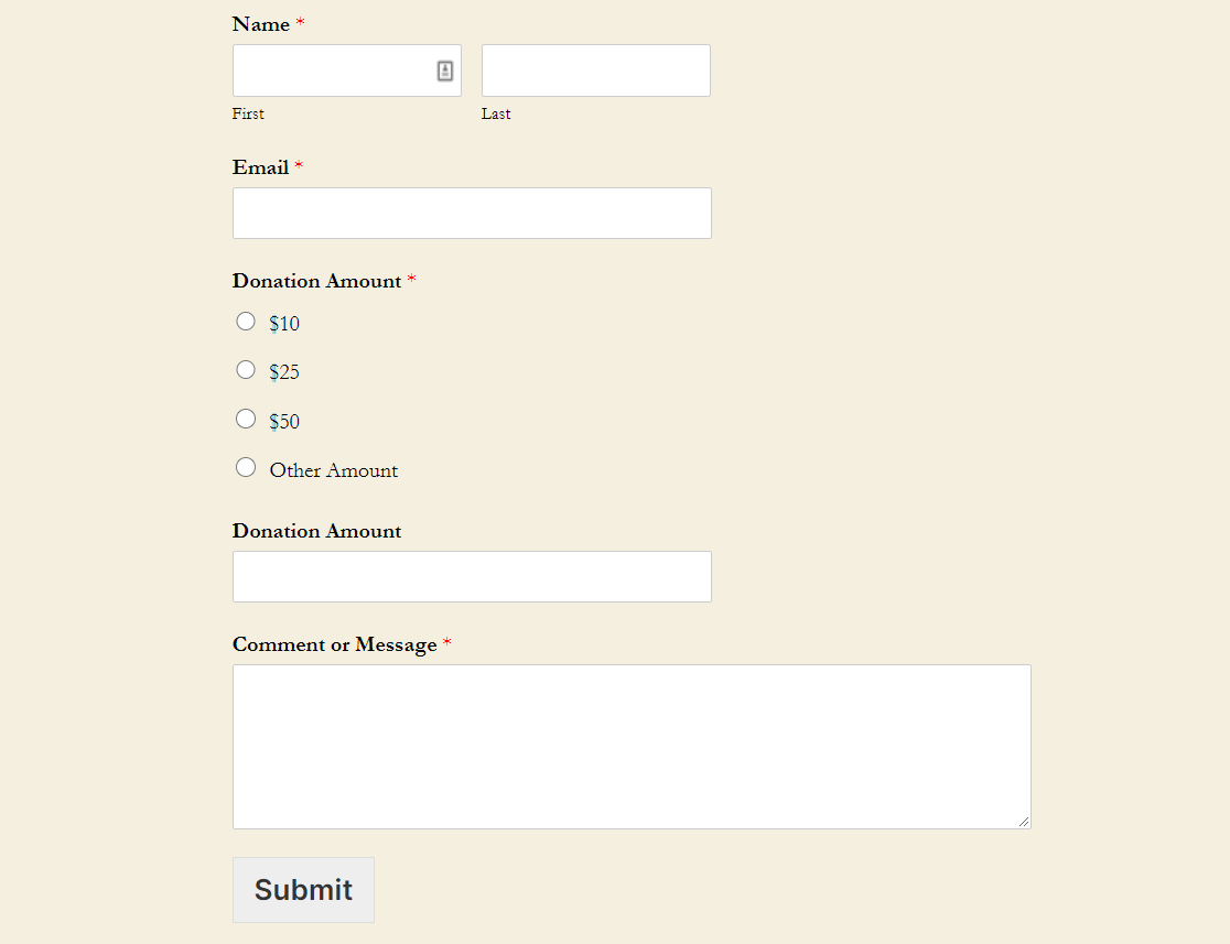 finished wordpress donation form