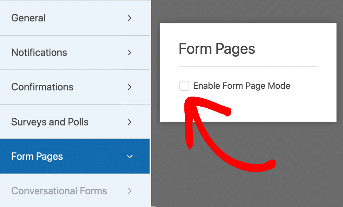 Activate form landing page mode in WordPress