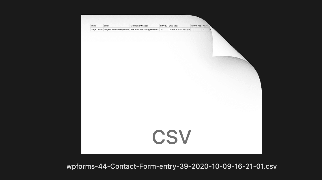 Export individual form entry to CSV from WordPress