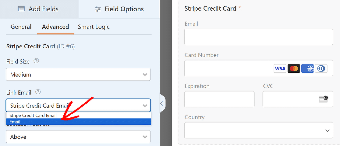Link email settings for Stripe