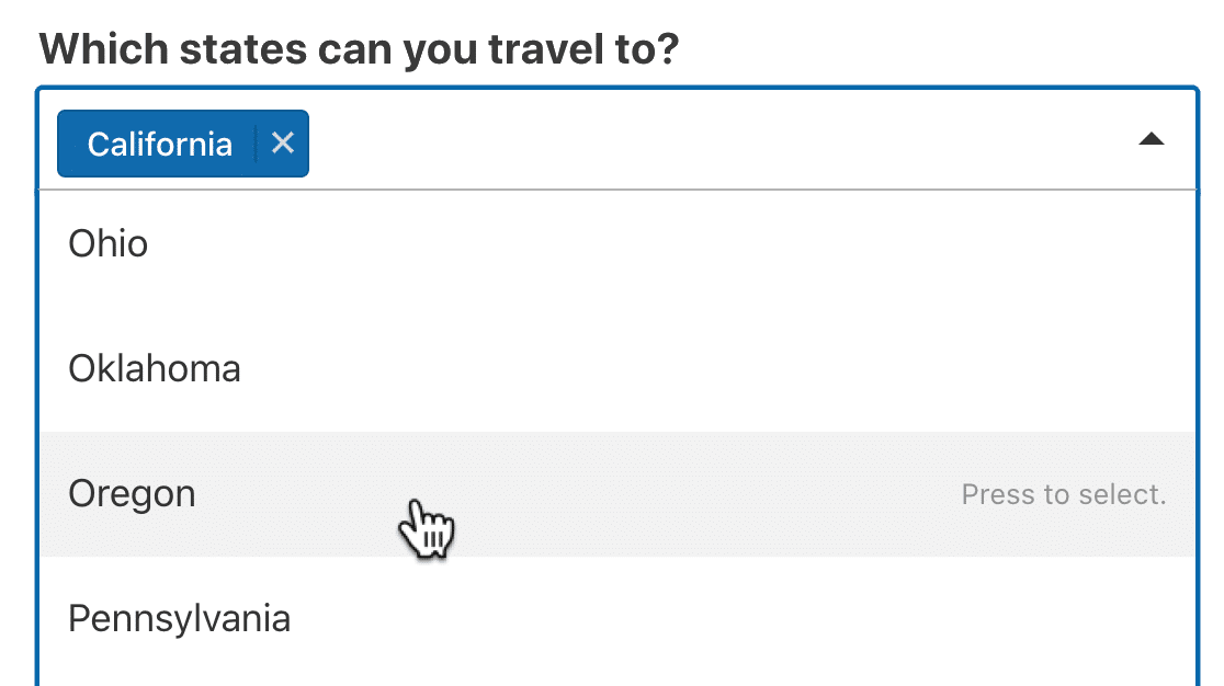 Multi select dropdown example