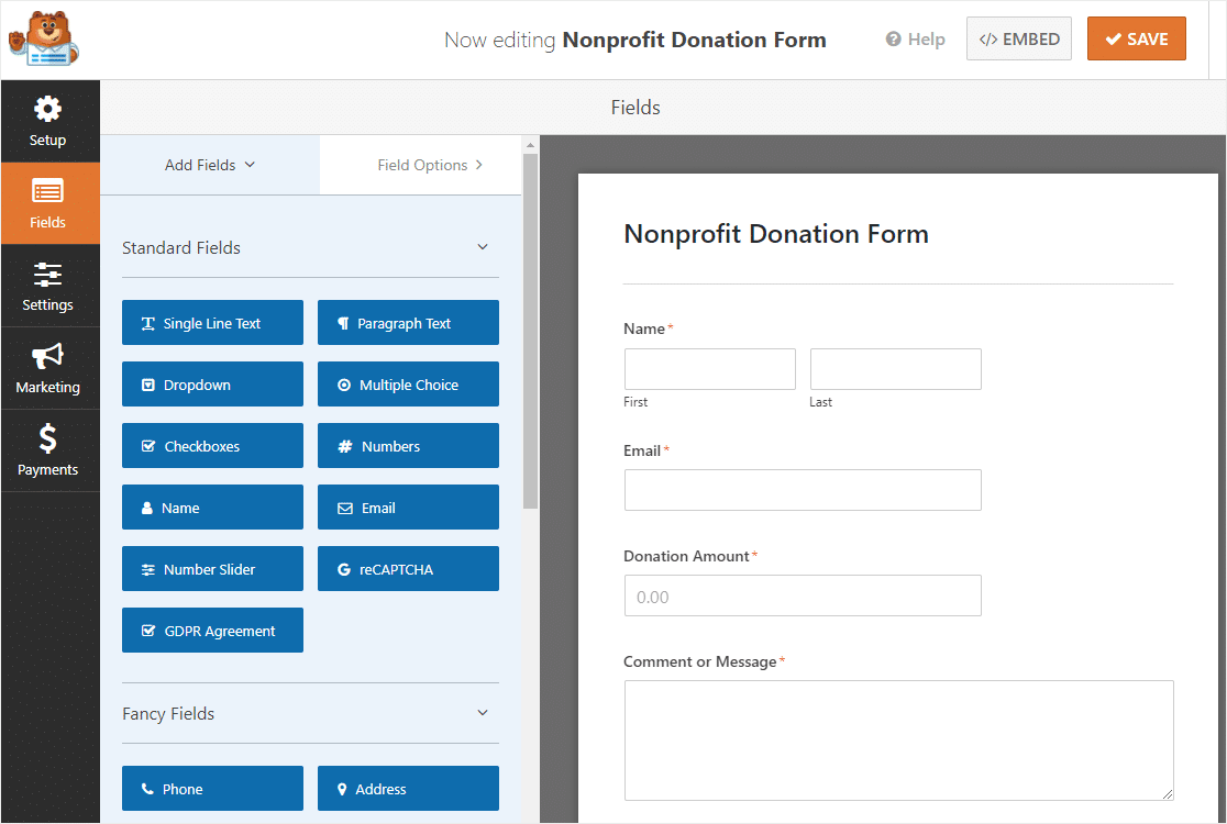 nonprofit donation form template in wordpress