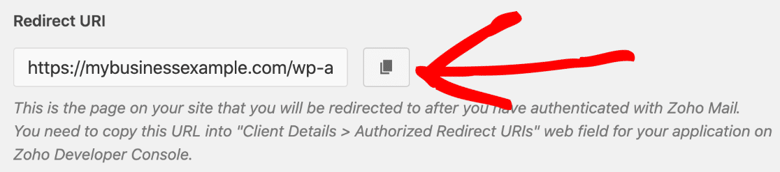 Copy the redirect URI for Zoho Mail SMTP