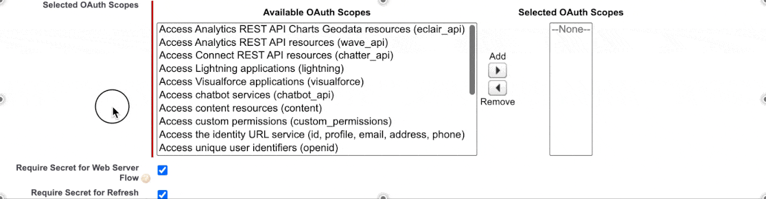 Adding OAuth scopes to a Salesforce apps