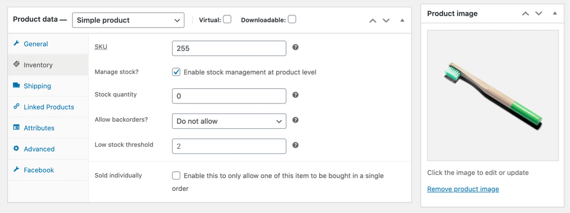 WooCommerce product data for online store