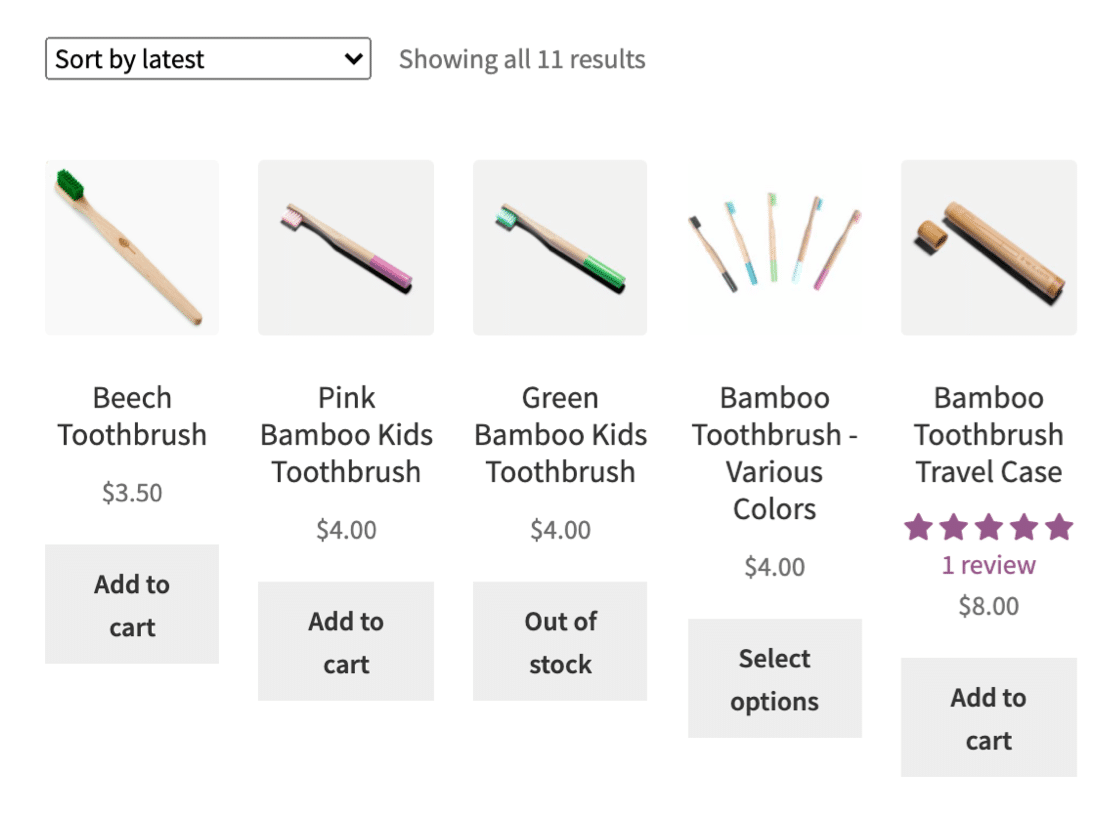 Example of WooCommerce online store listing