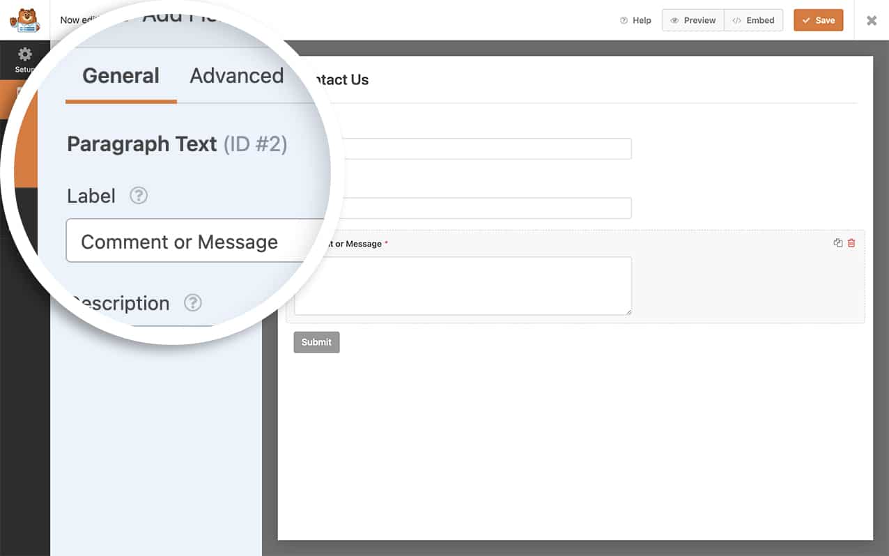 add a single or paragraph text form field to your new form