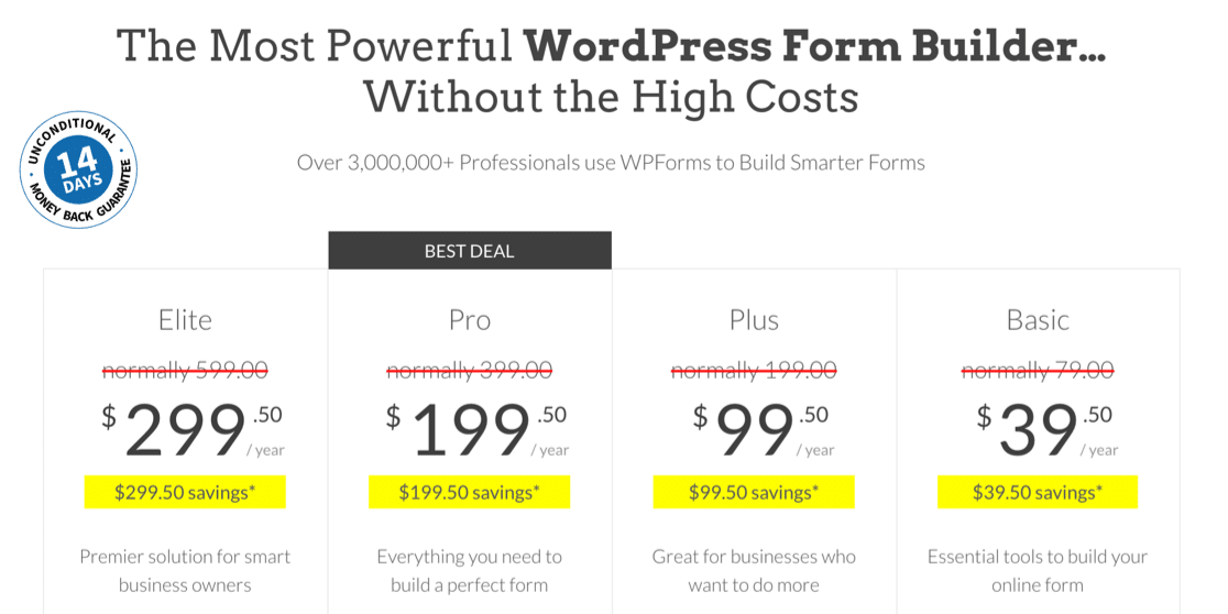 WPForms pricing