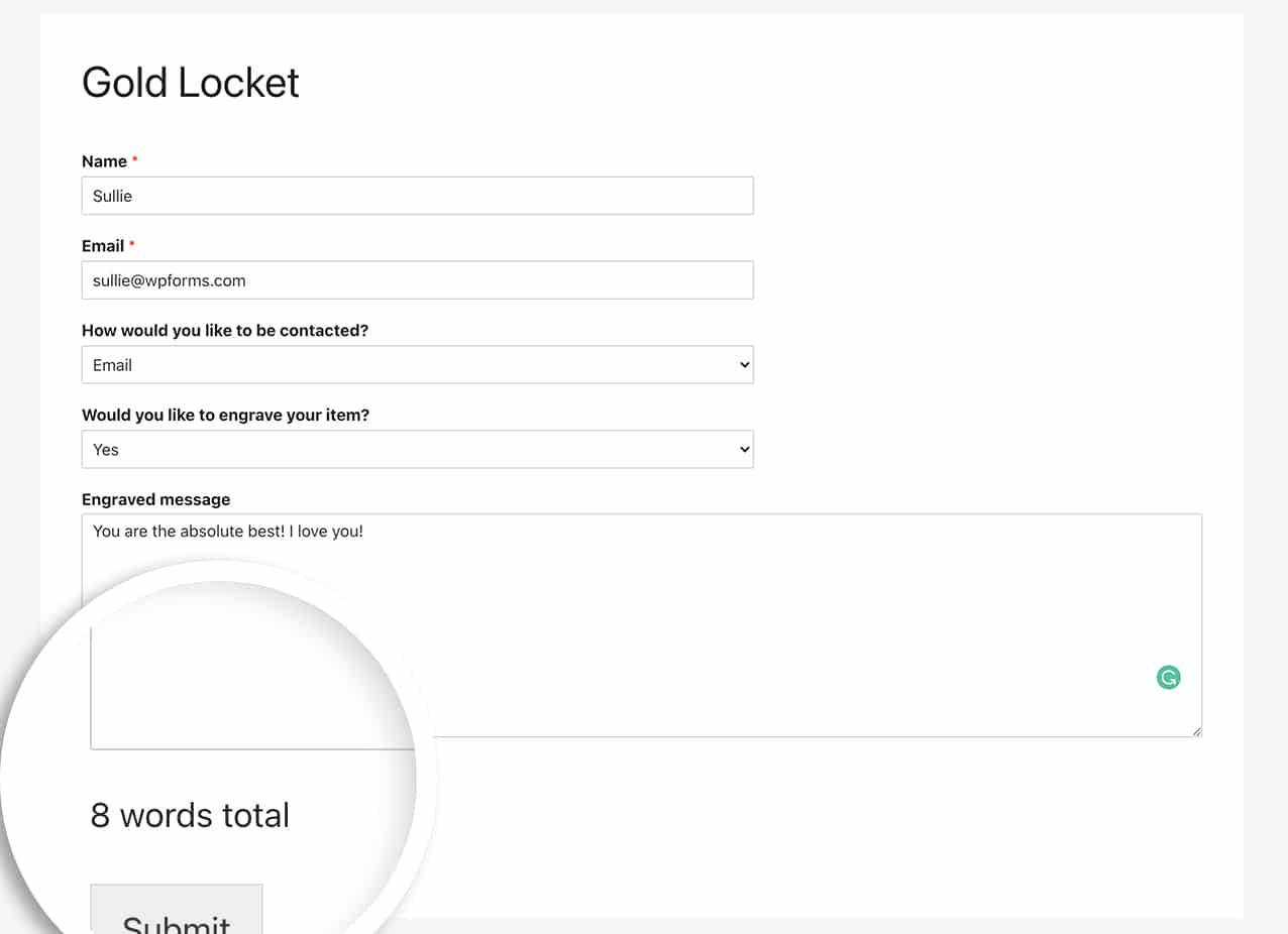 Now your form will display a word count under your form field