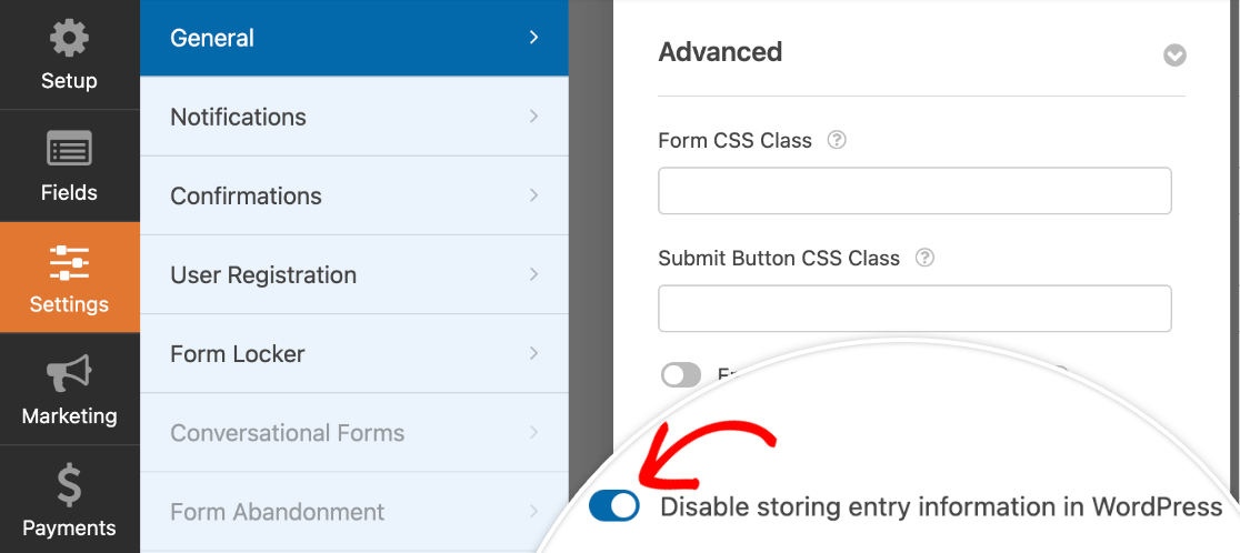 Disable entry storage