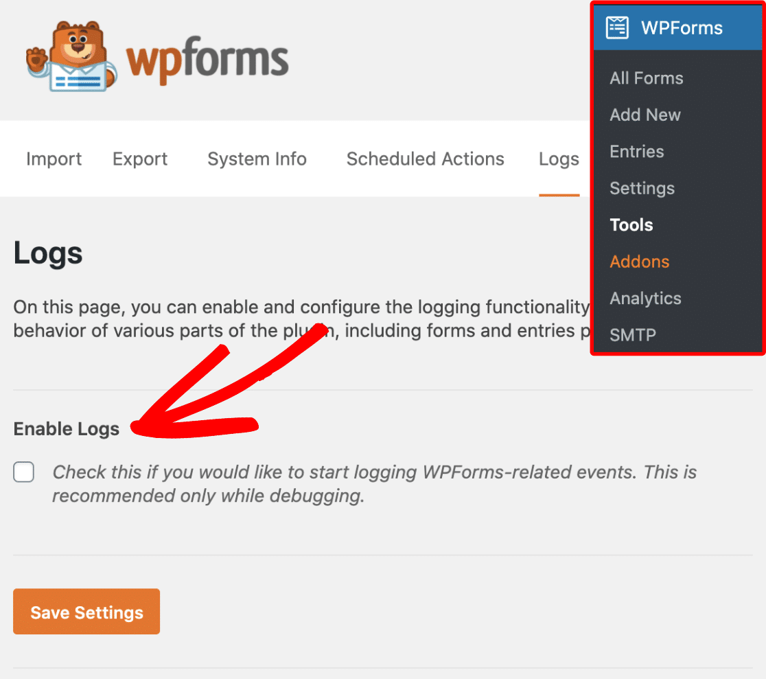 Enable Logs in WPForms
