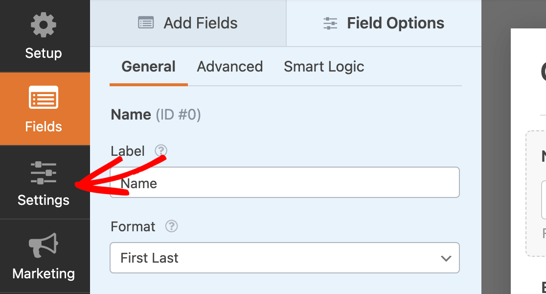 Accessing the form builder settings