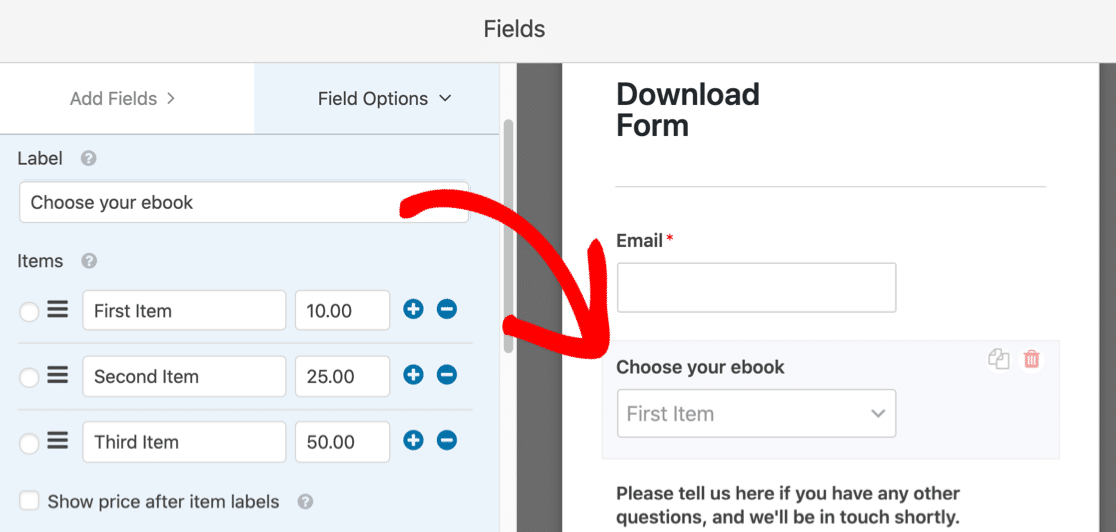 Add dropdown field for ebook downloads