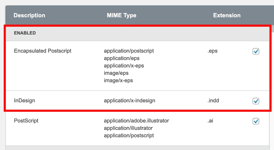 Upload AI EPS and InDesign files to WordPress