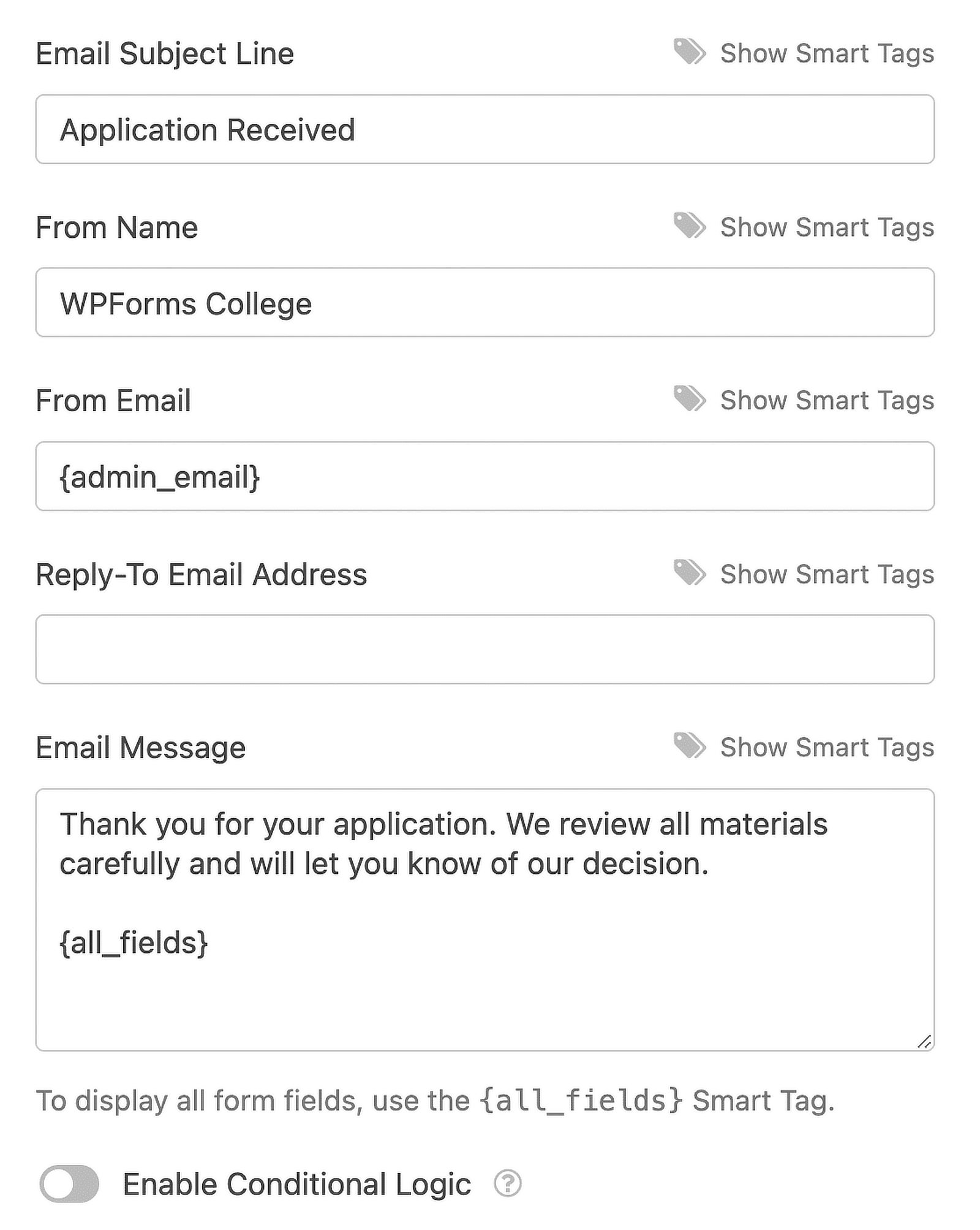 application notification