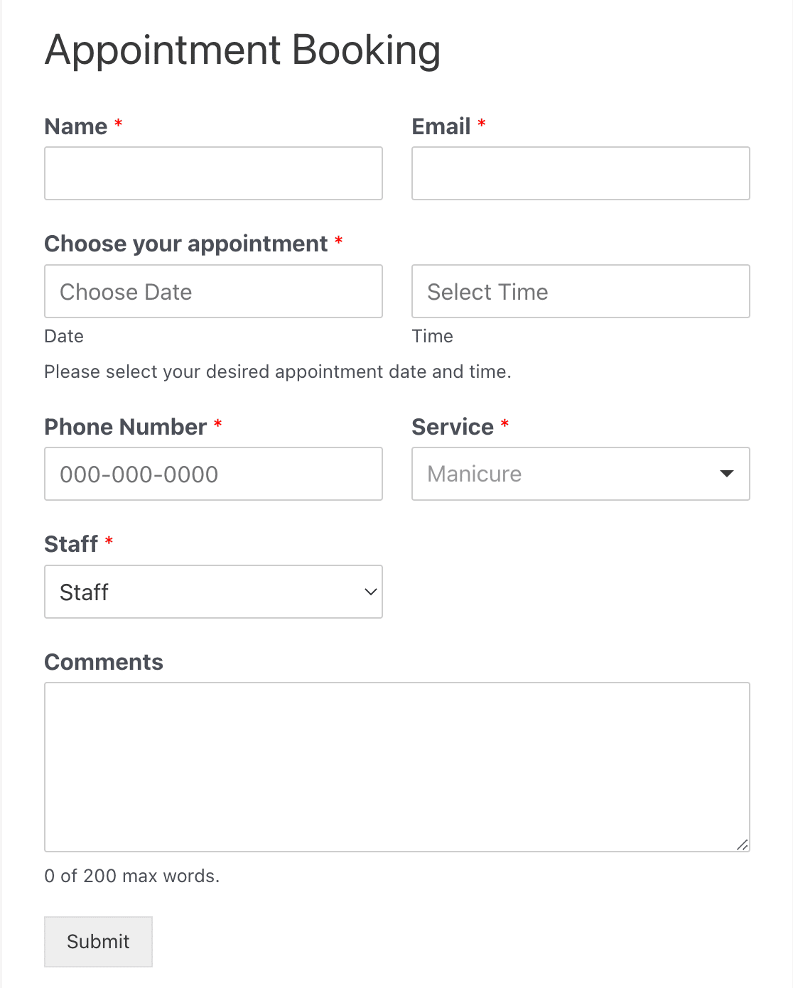 An appointment booking form