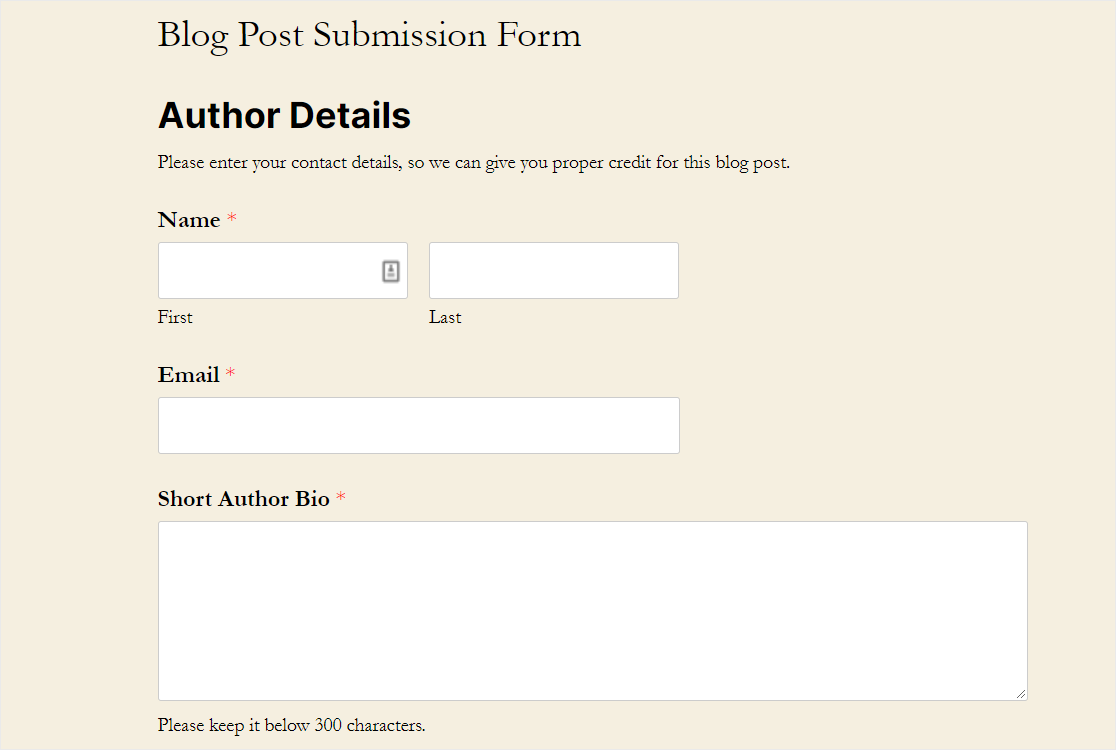author details blog post submissions