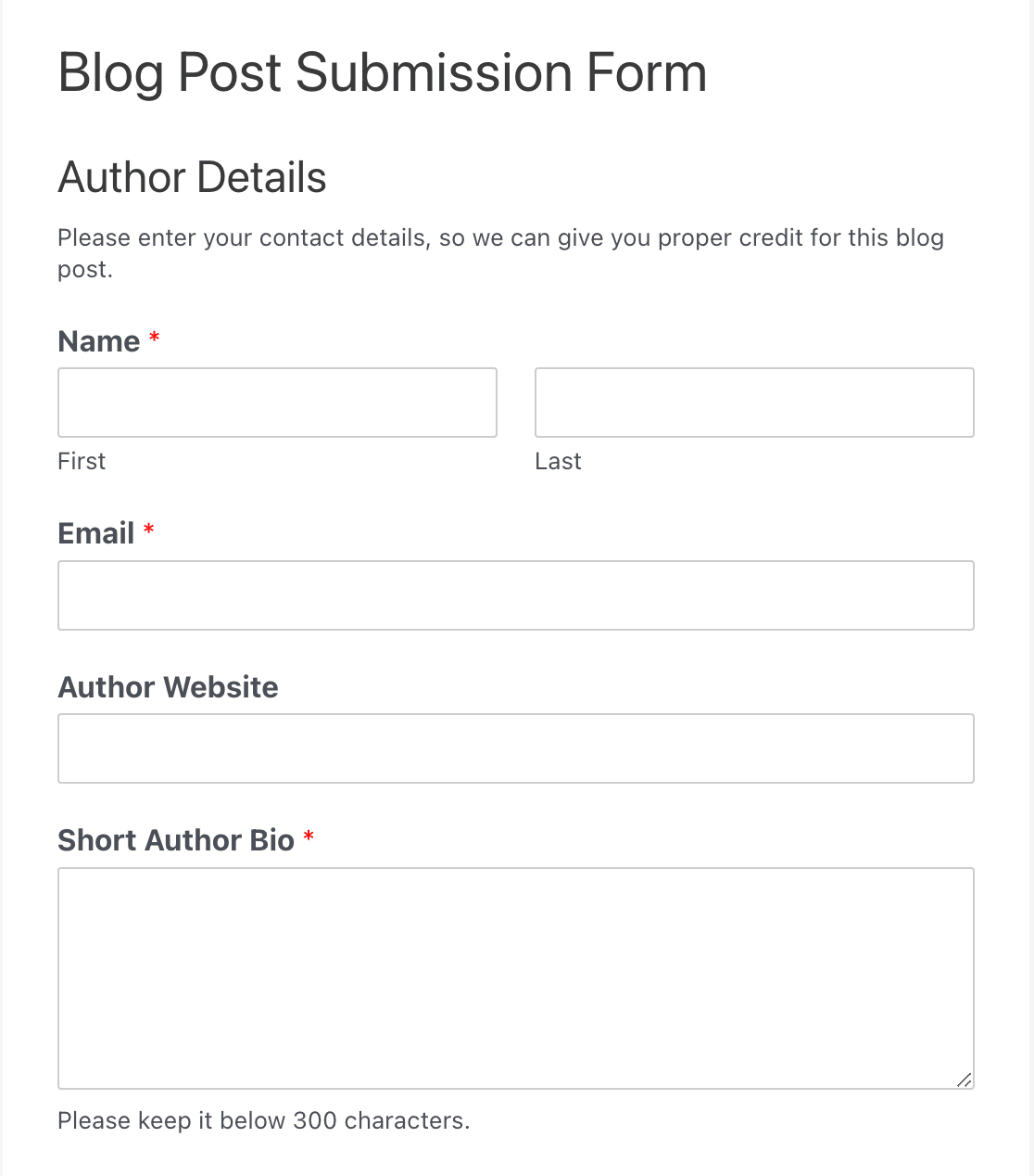 A blog post submission form