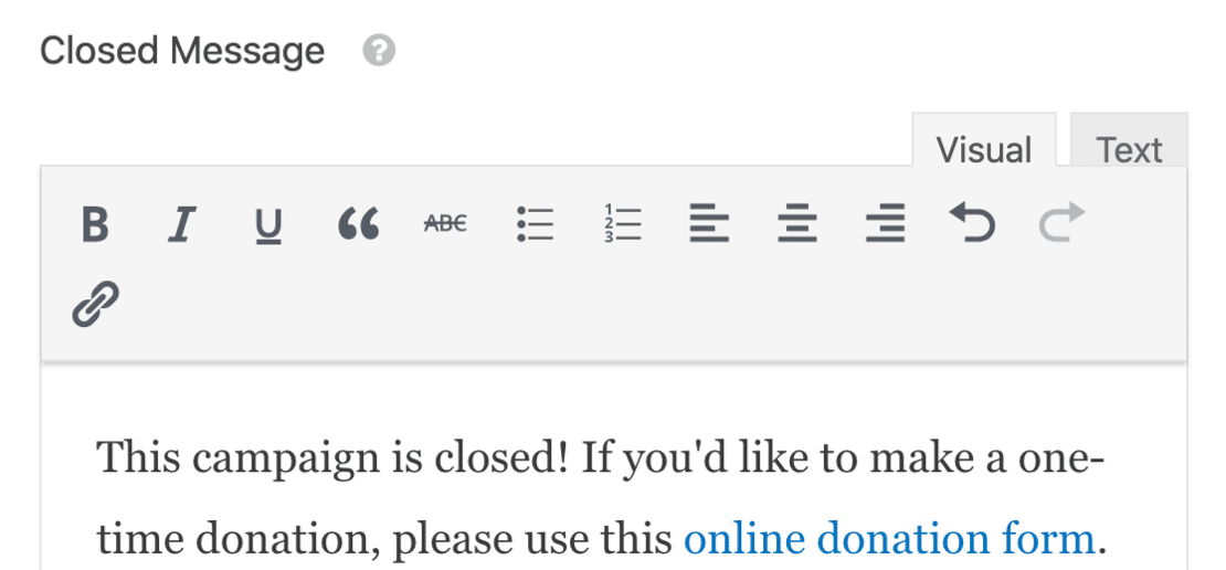 Online pledge form closed message