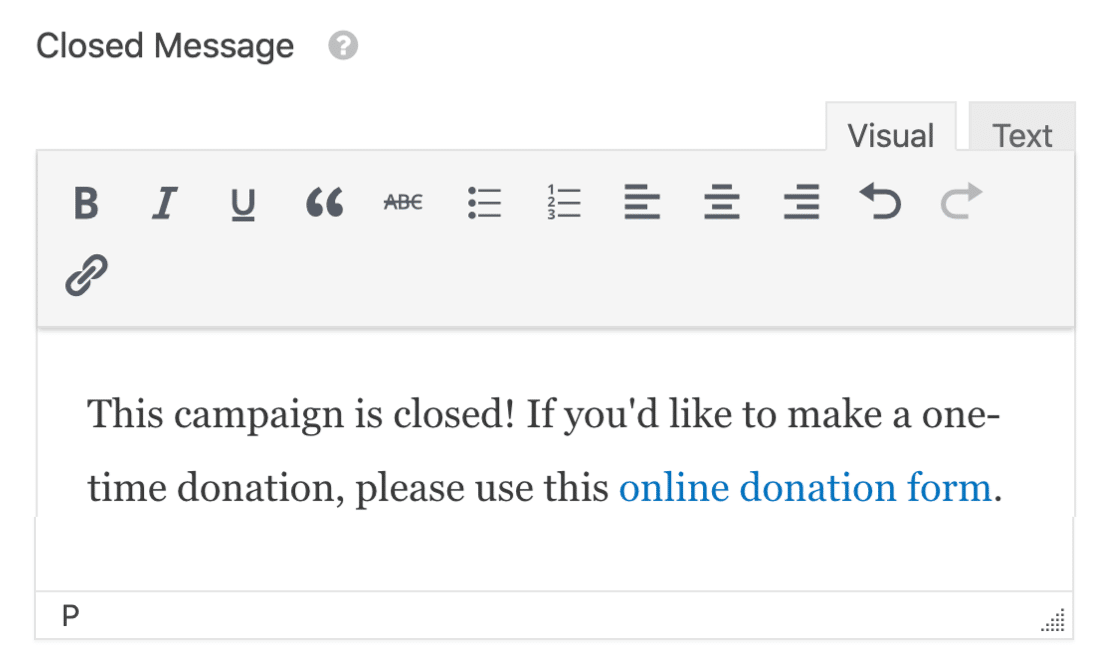 Online pledge form closed message