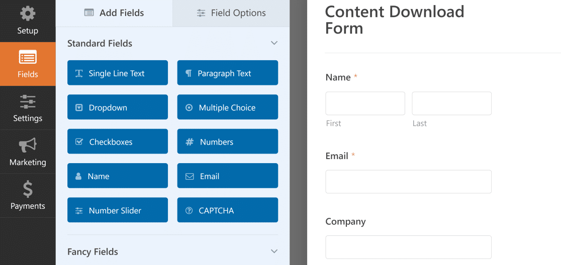 Content download form builder