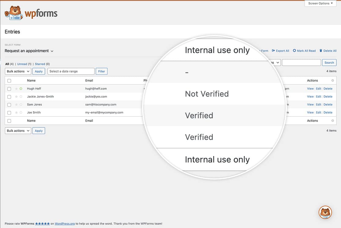 you can see your internal field now when the entries page loads for this form