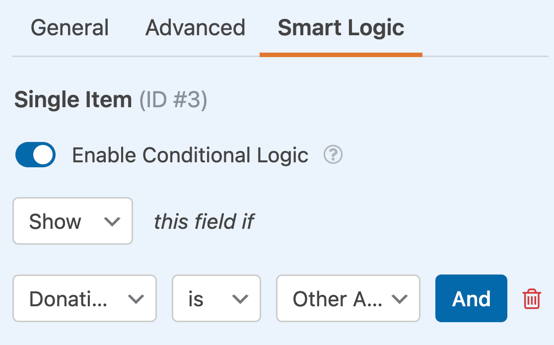 Setting up conditional logic to let donors enter a custom donation amount