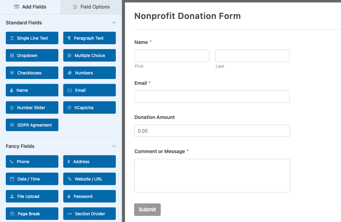 The Donation Form template