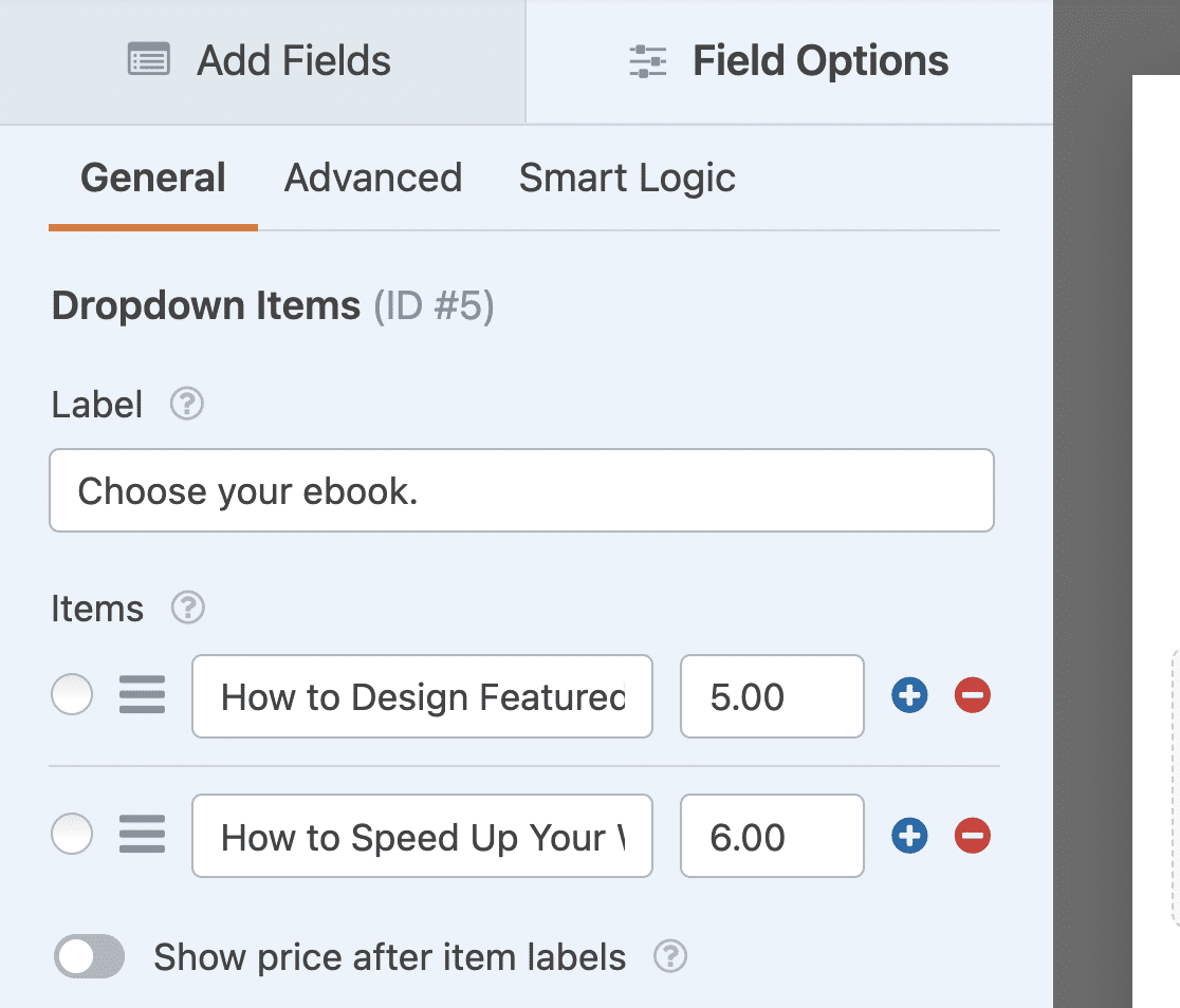 Edit Dropdown Items choices