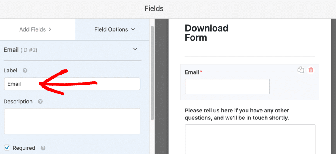 Edit the email field label