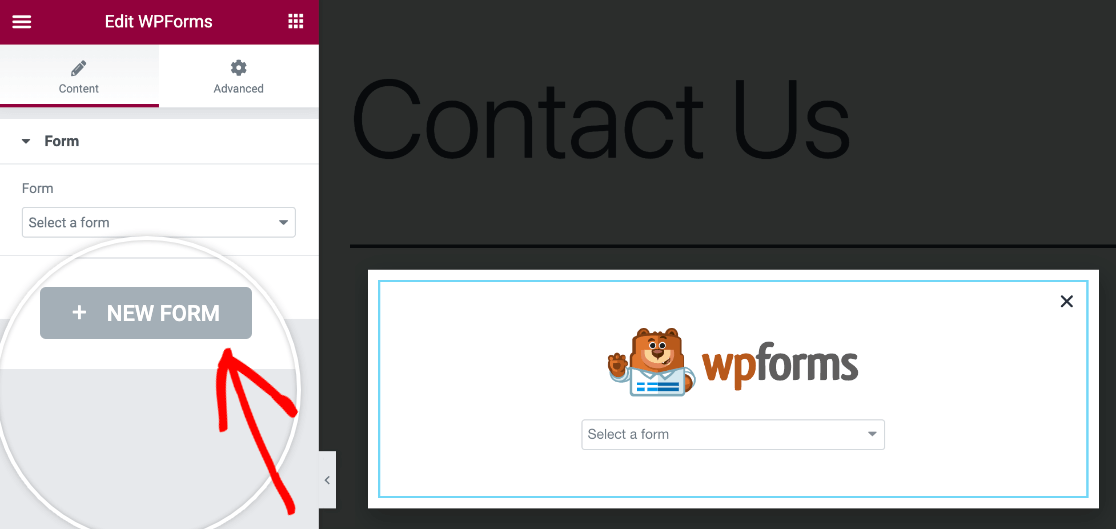Creating a new form to embed in a popup in Elementor