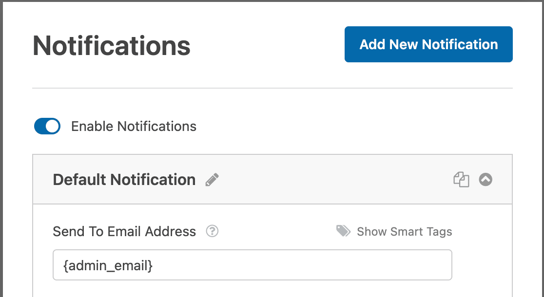 The {admin_email} Smart Tag in an email notification