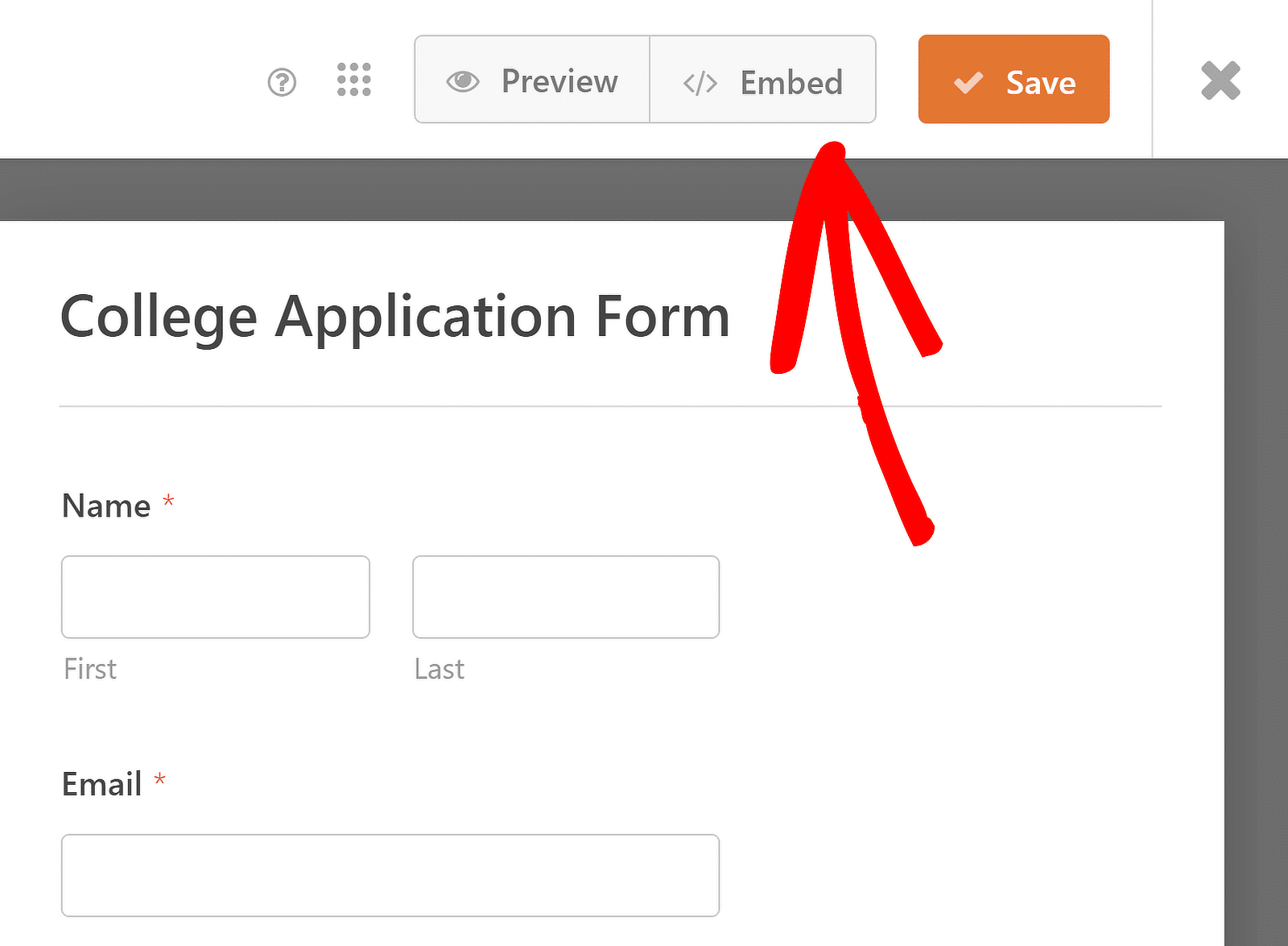 embed college application form