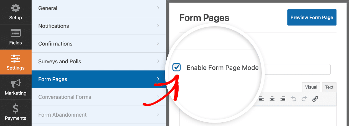 Enabling form page mode