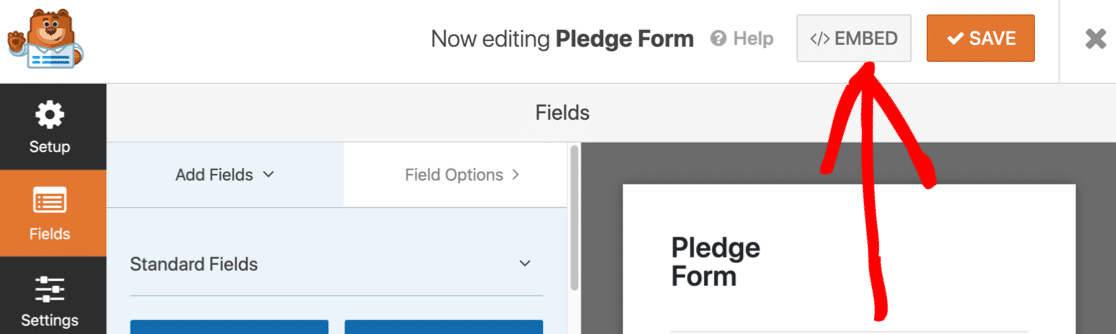 Embed your online pledge form in WordPress