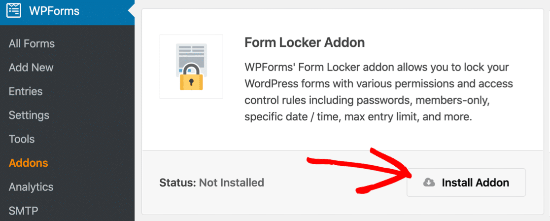 WPForms form locker addon