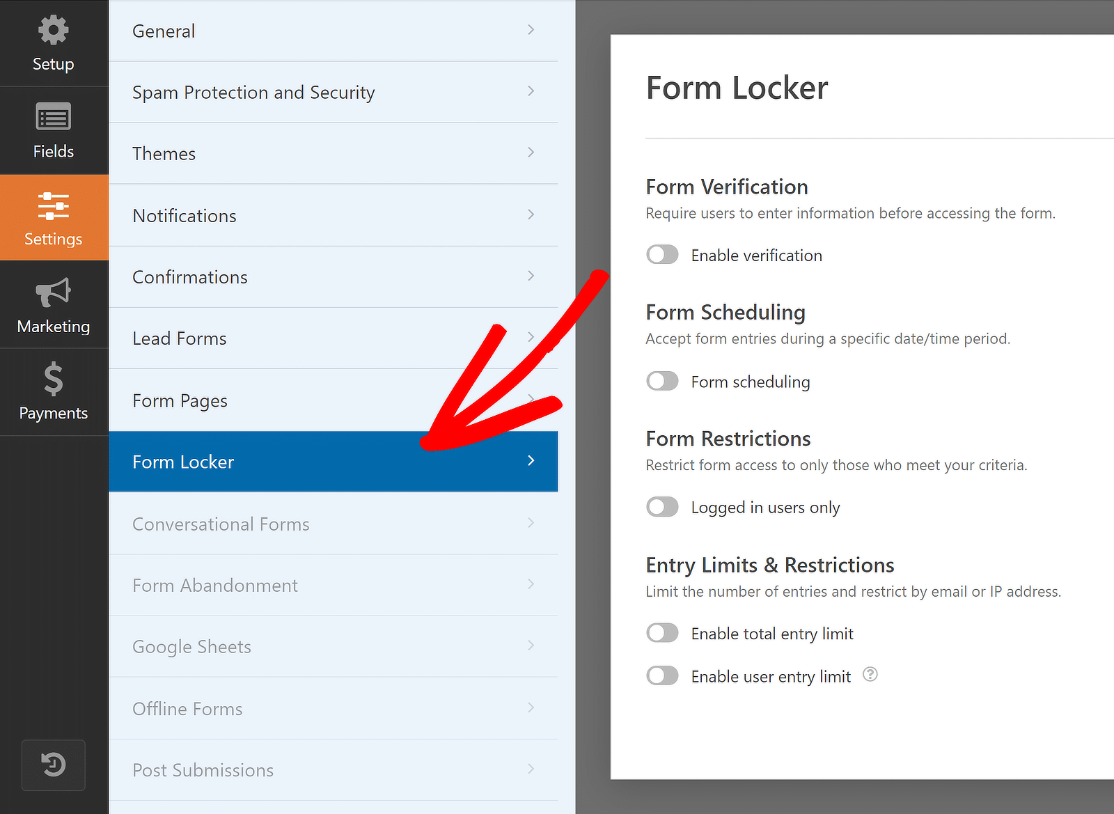 form locker settings