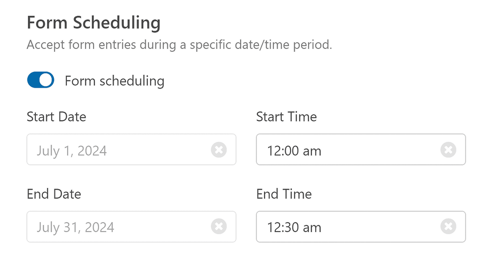 form schedule settings