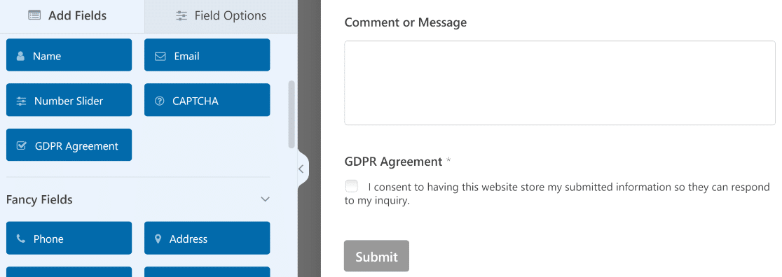 GDPR agreement field