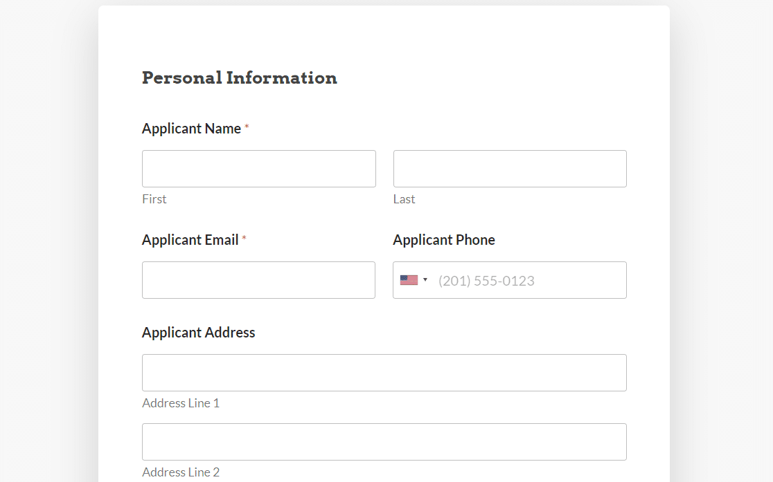 Job application form template