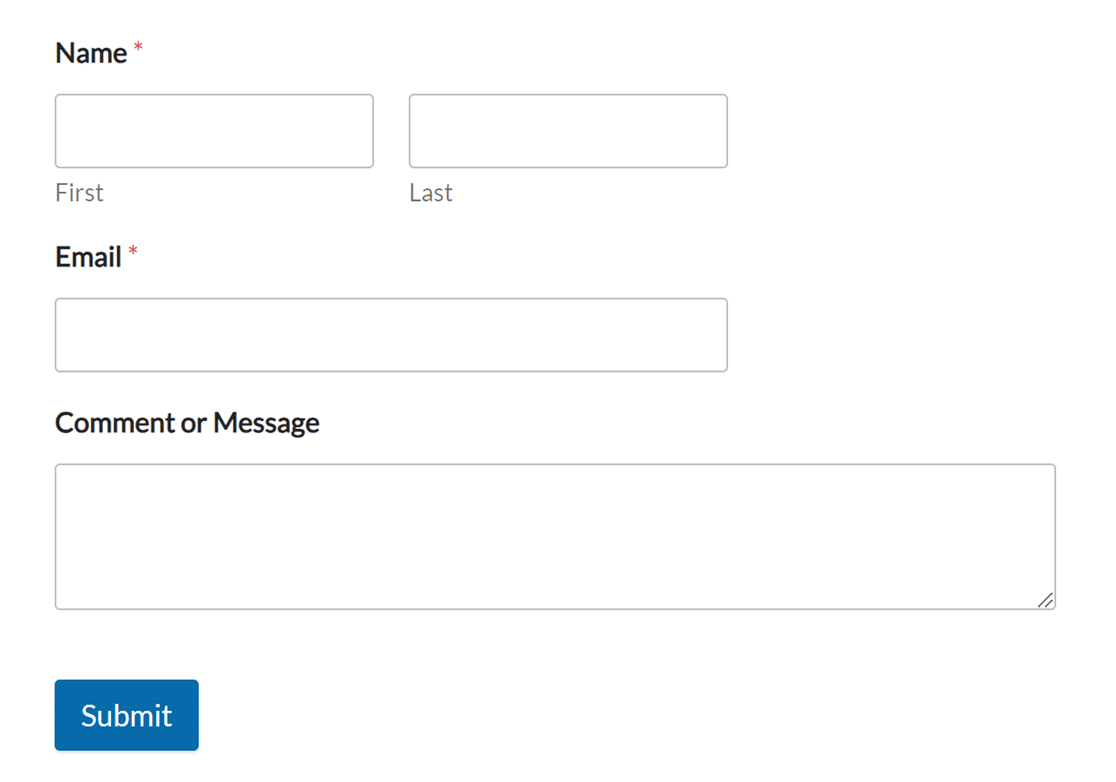 An example of a contact form embedded on a live site