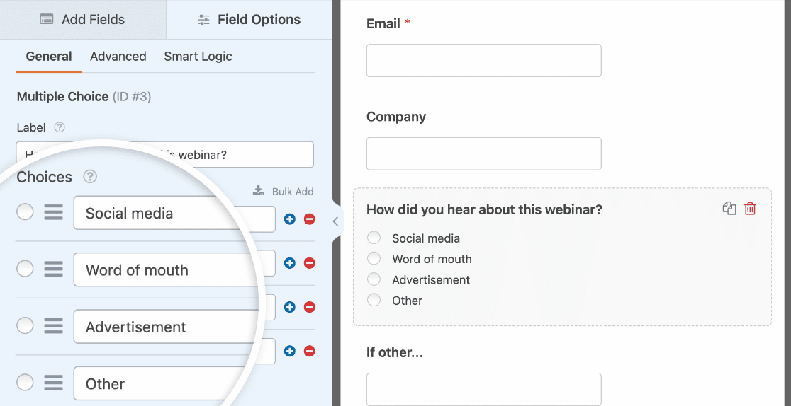 Customizing the field options for a Multiple Choice field