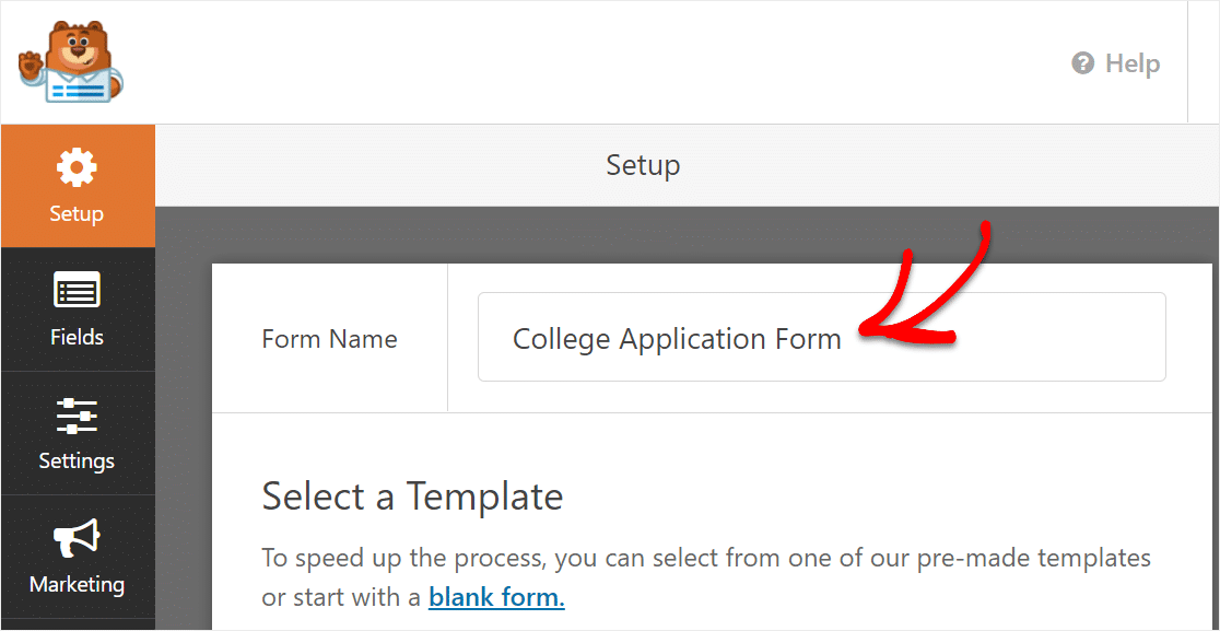 name your college application form