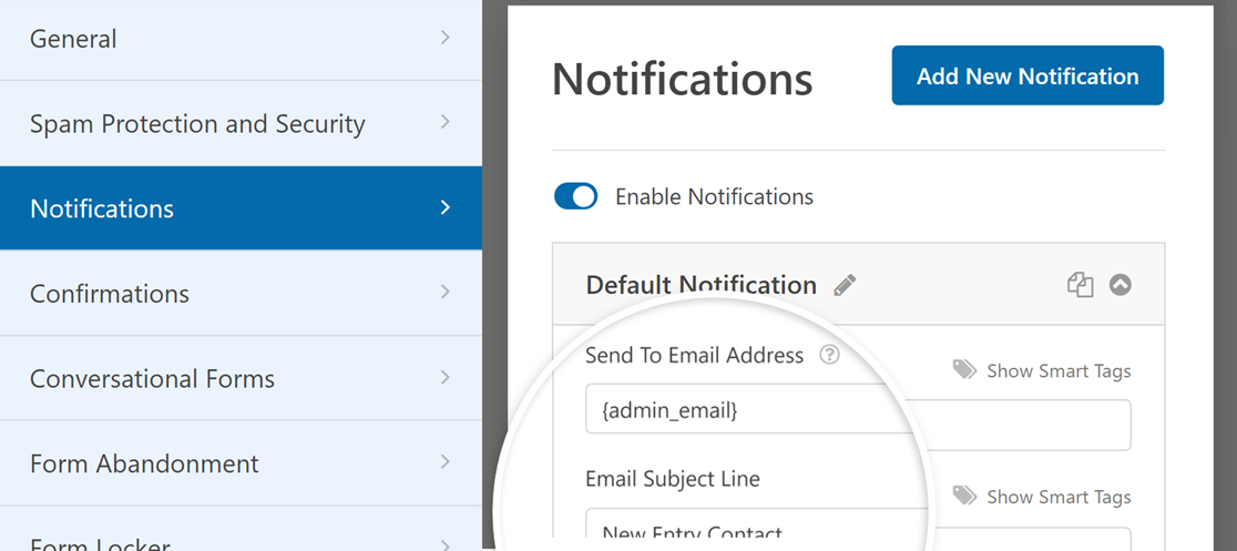 The form notifications settings