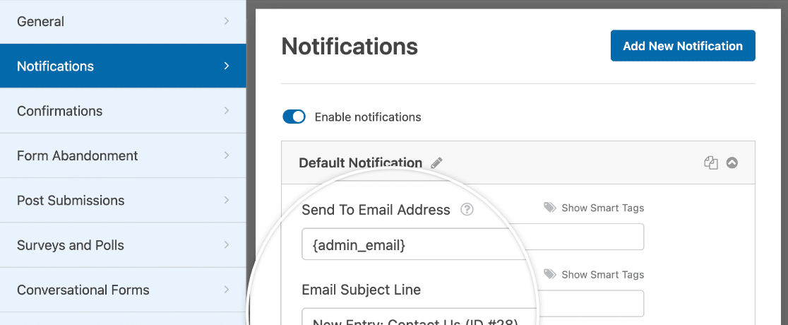 The form notifications settings