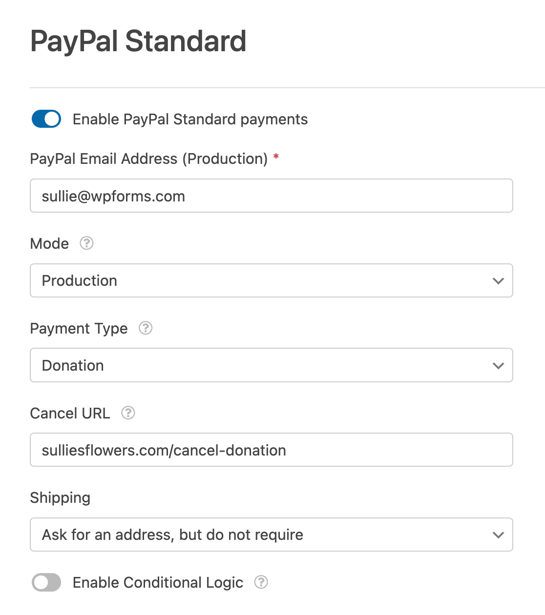 Setting up PayPal Standard settings to accept donations