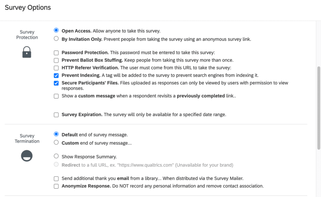 Qualtrics survey options