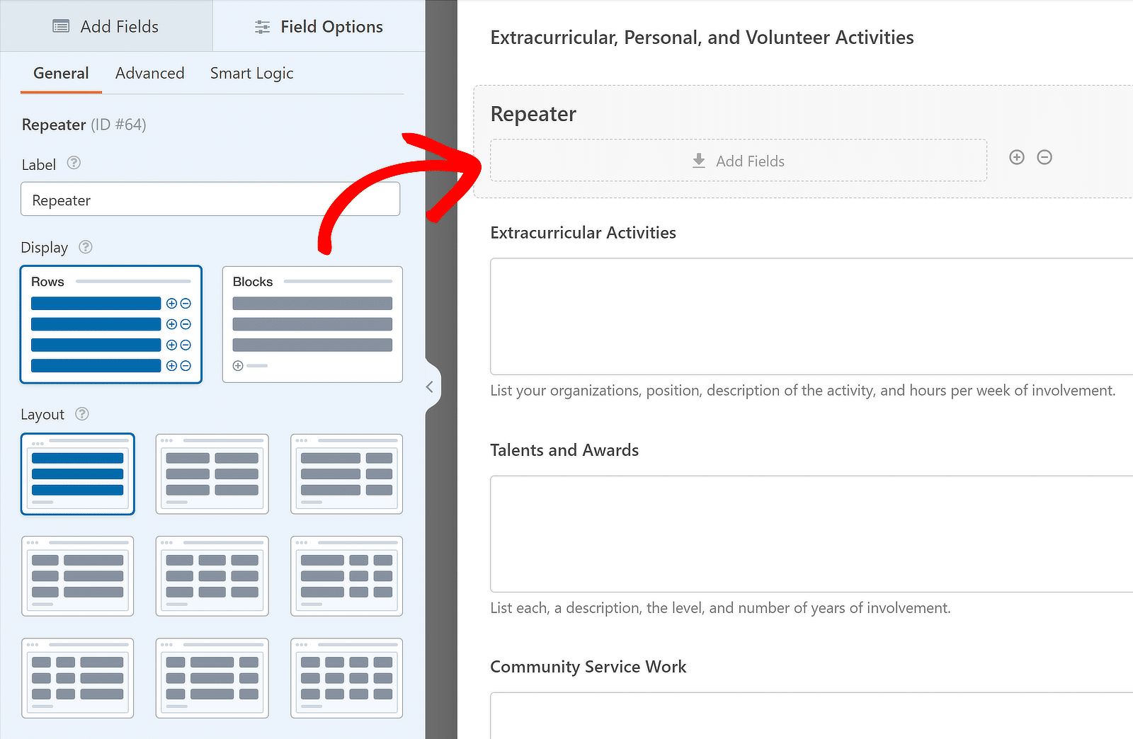 repeater field options