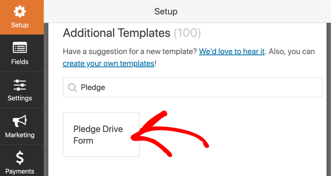 Open the online pledge form template