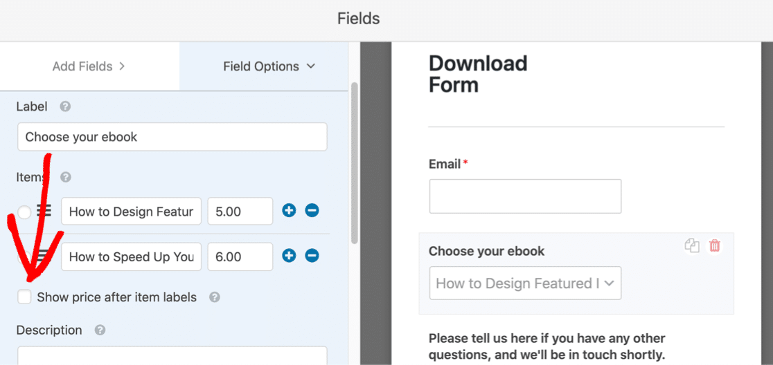 Show prices on the WordPress download form